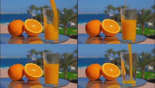 橙汁倒进玻璃杯里高清在线视频素材下载