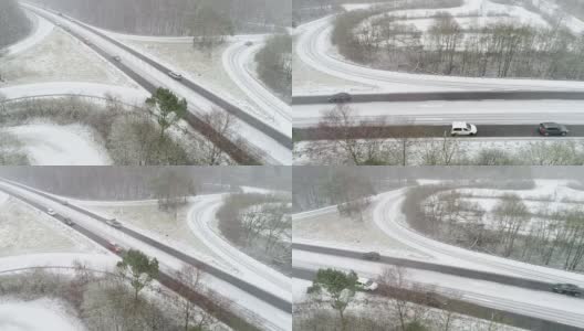 冰雪覆盖的道路穿过冬天的森林高清在线视频素材下载