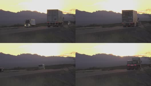 日落后，汽车和货运卡车在繁忙的公路上行驶高清在线视频素材下载