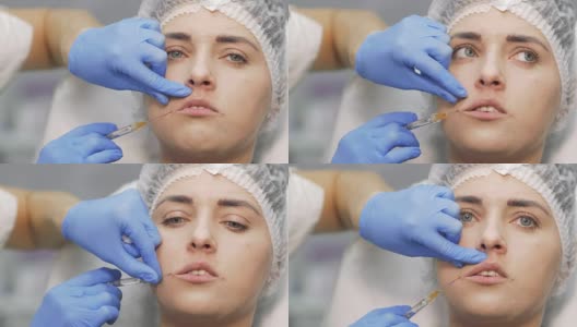 美容师用肉毒杆菌为嘴唇做整容手术高清在线视频素材下载