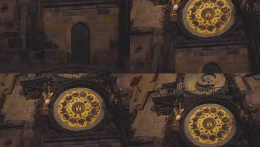 捷克布拉格夜晚天文时钟的倾斜镜头(捷克)高清在线视频素材下载