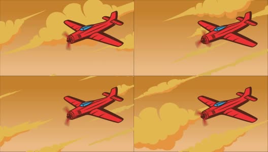 复古风格的动画天空与飞机。卡通风格航空运输高清在线视频素材下载