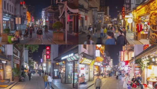 夜景时间照亮长沙古城最受欢迎的步行街，全景时间跨度4k中国高清在线视频素材下载