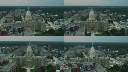 密歇根州国会大厦上空飘扬的旗帜高清在线视频素材下载