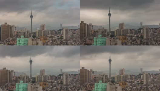 日光澳门城市景观塔屋顶全景4k时间推移中国高清在线视频素材下载