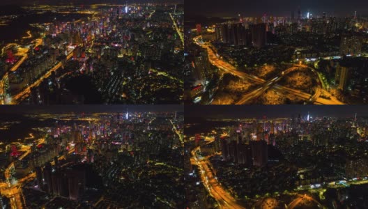 中国夜间时间深圳市区交通道路街道道路航拍全景4k时间间隔高清在线视频素材下载