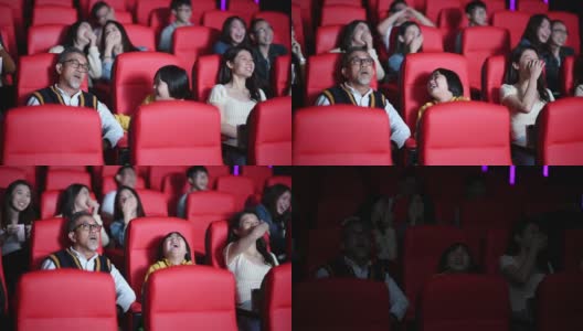 一位亚裔中国老人和他的孙女在电影院看电影时睡着了高清在线视频素材下载