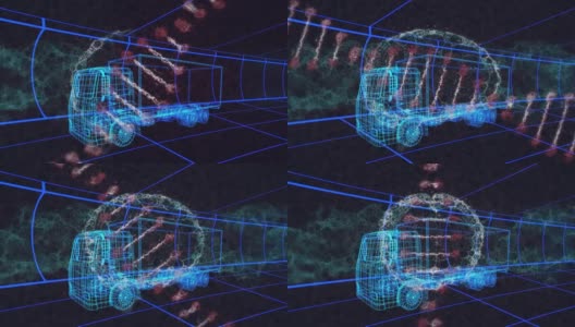 动画dna链和人类大脑在卡车和网格的三维绘图模型高清在线视频素材下载