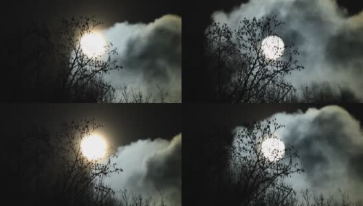 满月和移动的云高清在线视频素材下载