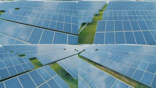 太阳能电池板鸟瞰图农场太阳能电池。可再生绿色替代能源概念。特写镜头高清在线视频素材下载