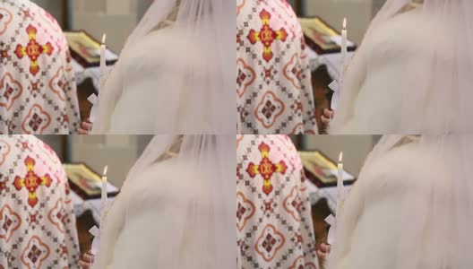 两支蜡烛和面纱婚礼在教堂举行高清在线视频素材下载