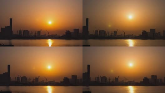 T/L PAN剪影东京城市景观附近的河流在日出，日本高清在线视频素材下载