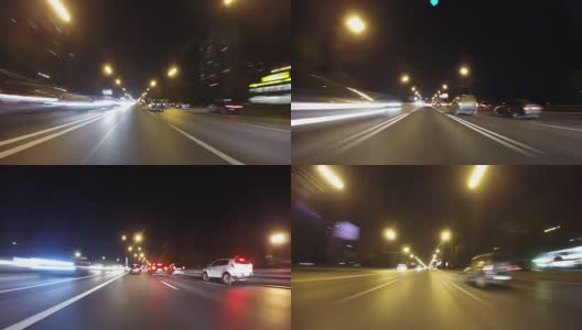 快速城市驾驶夜间道路POV通过城市在晚上的时间推移高清在线视频素材下载