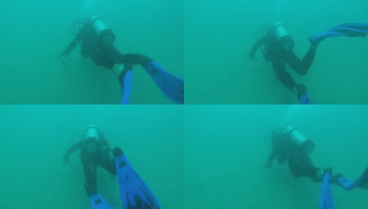 一群在水下学习水肺潜水课程的潜水员高清在线视频素材下载