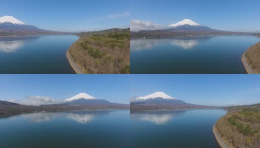 山中湖和富士山鸟瞰图，富士山，日本高清在线视频素材下载