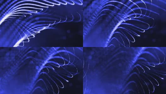 发光粒子的3d渲染循环动画形成摆动线作为摆动的花环作为节日背景或抽象背景的粒子与景深和散景像vj循环。蓝色的24高清在线视频素材下载