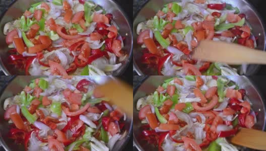 在砂锅中用新鲜蔬菜和希腊橄榄油烹调鸡肉高清在线视频素材下载