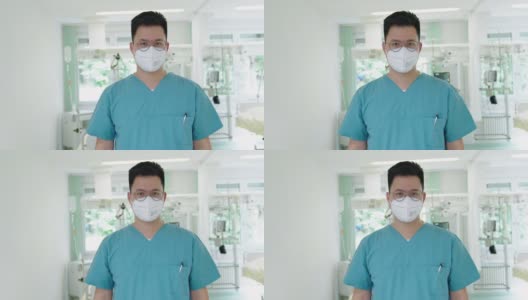 一名年轻男护士在流行病期间在医院工作的肖像高清在线视频素材下载
