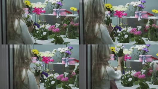 花匠在花店制作花束高清在线视频素材下载