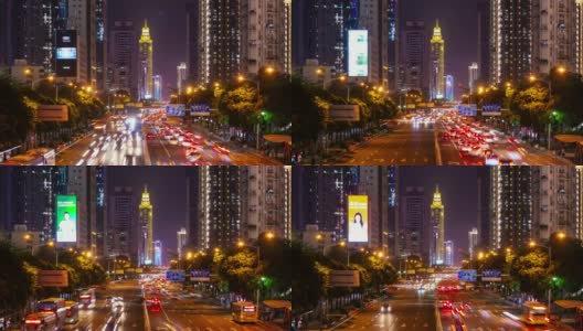 夜光照亮深圳市区、交通、街道、桥梁全景，4k时间跨度的中国高清在线视频素材下载