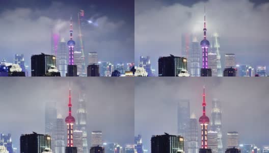 4K:上海摩天大楼夜景，中国高清在线视频素材下载