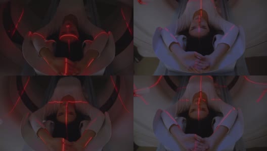 红射线扫描一个女孩的计算机断层扫描腹部CT扫描为一个妇女治愈阑尾炎，肠间脓肿，肿瘤，囊肿，腹主动脉瘤，腹部血块高清在线视频素材下载