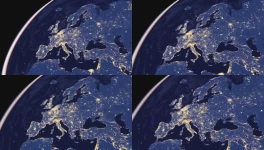 来自太空动画的欧洲城市灯光地图高清在线视频素材下载