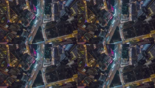 香港城市夜间时间照亮著名的交通街道区空中俯视图，4k时间间隔高清在线视频素材下载