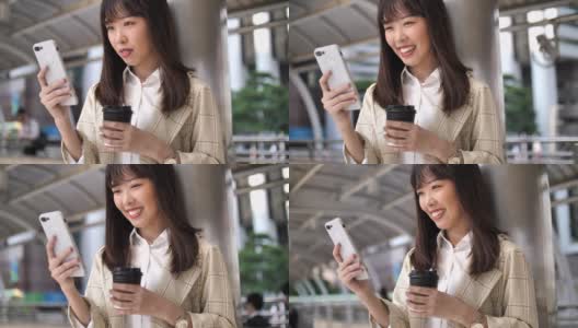 日本女性使用智能手机进行社交媒体高清在线视频素材下载
