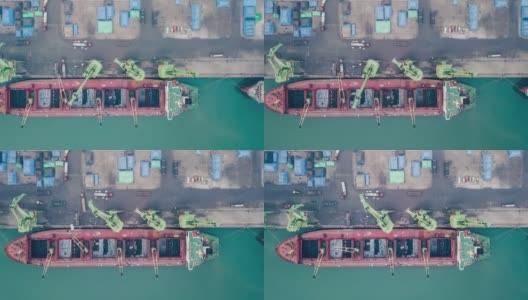 T/L PAN无人机视角下的港口货船高清在线视频素材下载