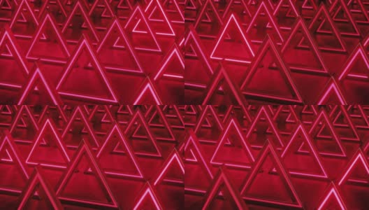 红色三角形抽象背景。霓虹灯的背景。三角棱镜模式。抽象的科幻几何背景。未来的概念。闪烁。无缝循环，3d动画在4K高清在线视频素材下载