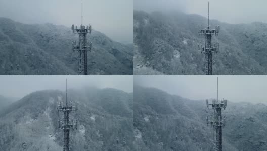 通讯塔在冬季山上高清在线视频素材下载
