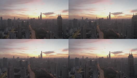 俯瞰中国上海。摩天大楼和高架道路。高清在线视频素材下载