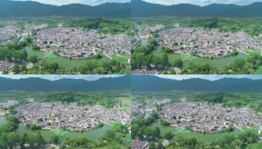 中国古村落(宏村)鸟瞰图，晴天。高清在线视频素材下载