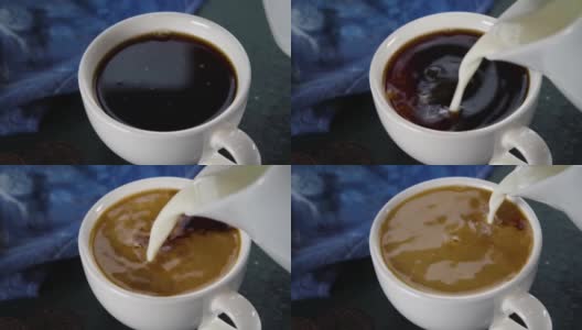在黑咖啡中加入牛奶高清在线视频素材下载