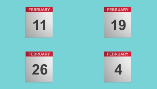 一个日历的特写，在二月的日子里翻来翻去，用蓝色的屏幕背景拍摄高清在线视频素材下载