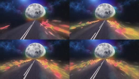 高速公路的月亮。抽象的、超现实的天空高清在线视频素材下载