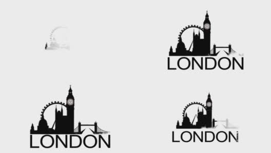 伦敦标题揭示剪影天际线。墨水概念揭示著名地标高清在线视频素材下载