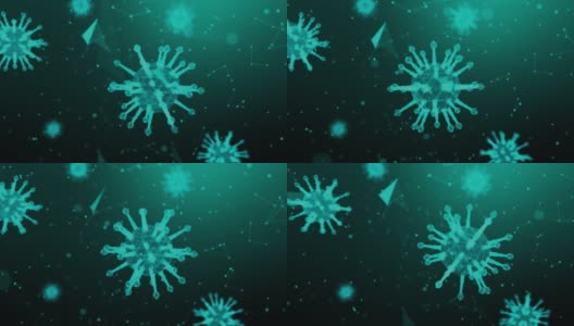 三维绘制2019冠状病毒疫情概念线框病毒，病毒2019-ncov流感爆发，三维医学的浮动流感病毒细胞在显微镜下，世界大流行风险概念高清在线视频素材下载