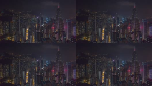 飞行在香港市区的夜光航拍全景，时间间隔为4k高清在线视频素材下载