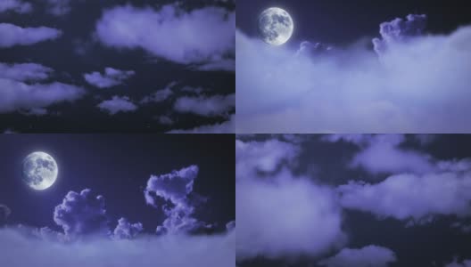 在夜晚穿越云层。满月。高清在线视频素材下载