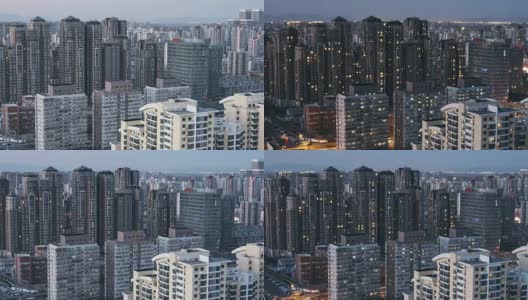 住宅建筑窗户闪烁，白天到夜晚的过渡/北京，中国高清在线视频素材下载