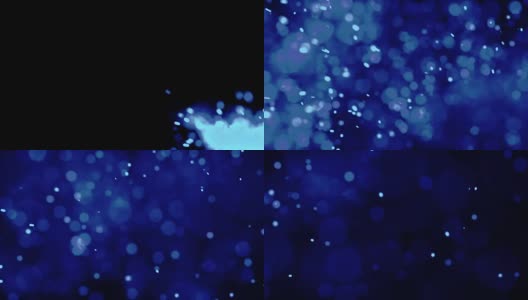 带湍流运动的蓝色电影般的粒子在黑色背景上以浅景深移动在摄像机前高清在线视频素材下载