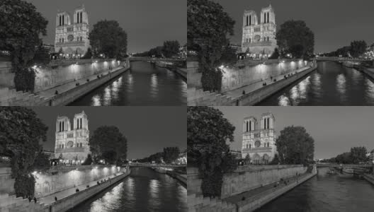 《黑与白》中的巴黎圣母院和塞纳河。法国巴黎高清在线视频素材下载