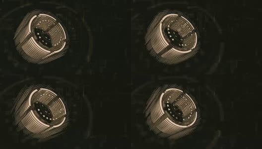 3D棕色圆柱体在太空中旋转，背景是一个电荷板高清在线视频素材下载