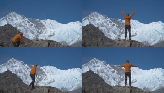 游客攀登喜马拉雅山的悬崖高清在线视频素材下载