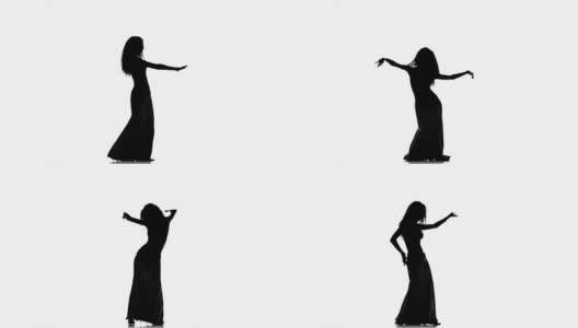 异国风情的肚皮舞女开始在白色的剪影上跳舞高清在线视频素材下载