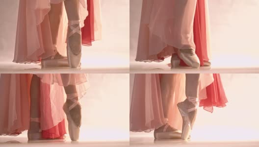 芭蕾舞演员在跳舞，腿部和鞋子的特写高清在线视频素材下载
