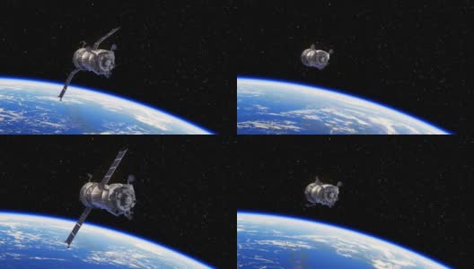 4 k。宇宙飞船在地球上方部署太阳能电池板。高清在线视频素材下载