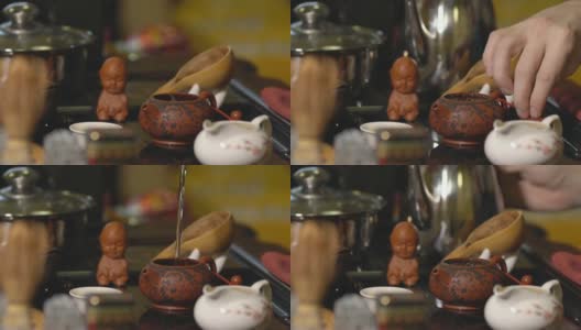 茶道。桌上放着陶瓷餐具高清在线视频素材下载